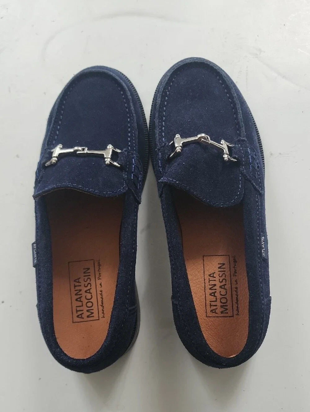 Navy Suede Horsebit Loafers. In Excellent Condition Like New